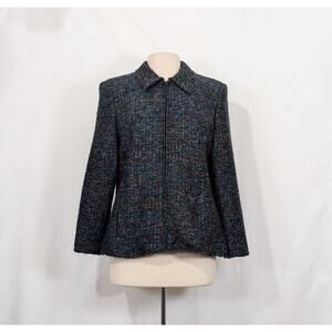 Vintage 90s Jacket Green Colorful Boucle Statement Women's 12P 12 Petite
